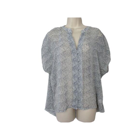 Hale Bob Top Women Large Heart Print Black White Sheer Blouse Cap Sleeve Popover - Picture 1 of 15